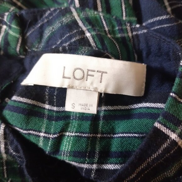 Loft Women's Small Mock Neck Plaid Pullover Blouse Classic Back Button Closure - Picture 6 of 6